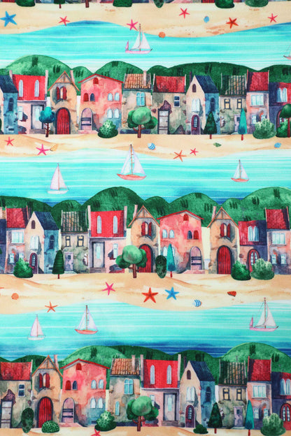 Amanda Seaside Village Print Flared Dress