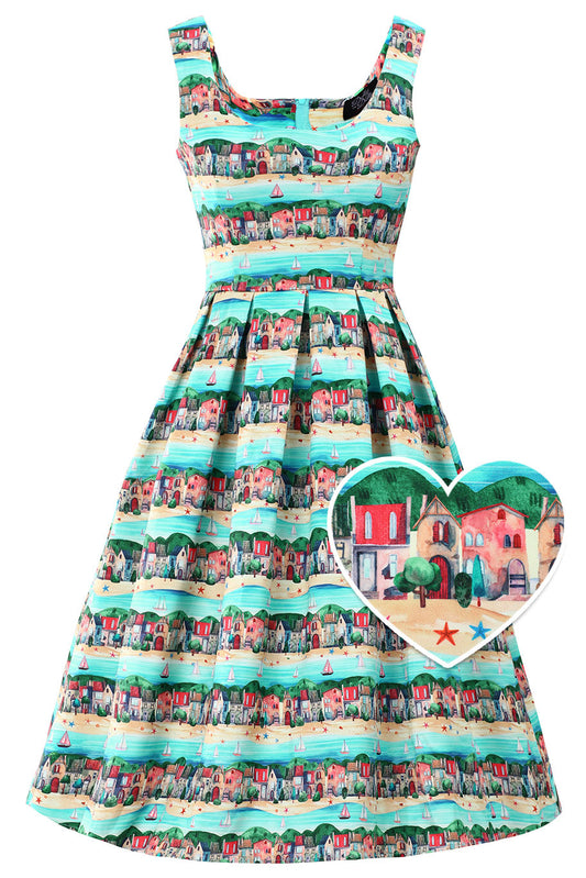 Amanda Seaside Village Print Flared Dress