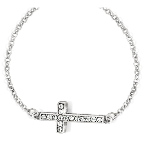 Brighton cross bracelet with silver-plated chain and crystal-set cross centerpiece on a white background