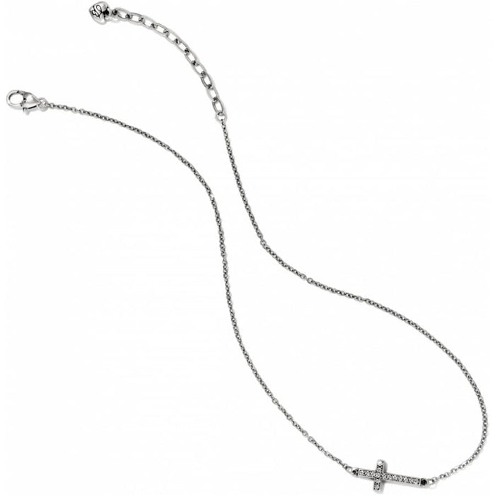 Brighton silver-plated cross pendant necklace with crystal accents and lobster clasp closure on a white background
