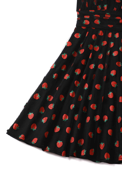Dorothea Strawberry Black Mesh Halter Dress