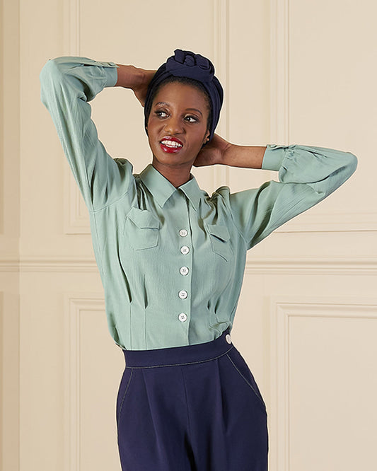 1940s Sweetheart Blouse - Duck Egg