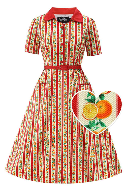 Mabel Summer Orange Midi Shirt Dress