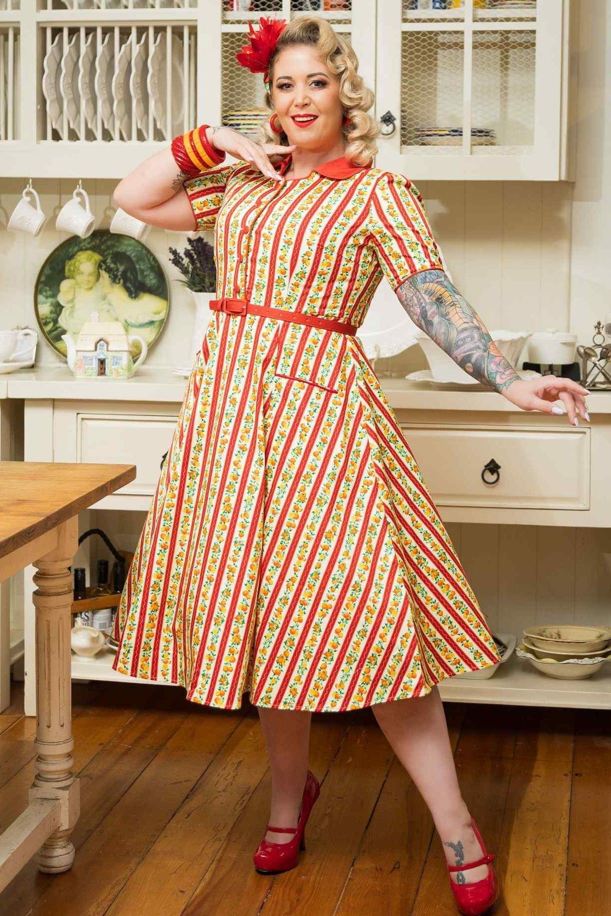Mabel Summer Orange Midi Shirt Dress