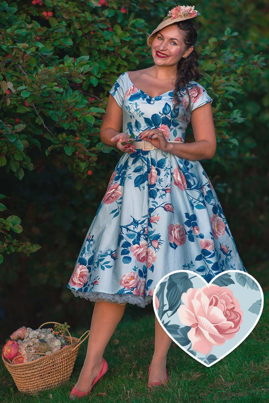 Lily Summer Rose Off Shoulder Dress In Light Blue