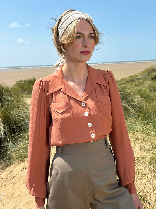 1940s Sweetheart Blouse - Burnt Peach