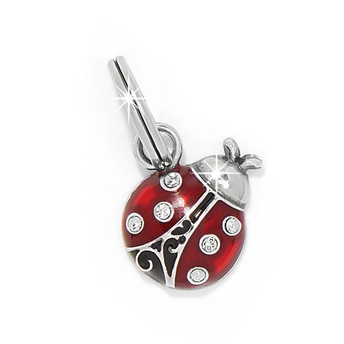 Brighton ladybug charm with red enamel, crystal accents, and silver-plated finish on a white background