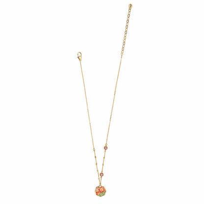 Brighton gold-plated pendant necklace with enamel floral medallion and crystal stations on a white background