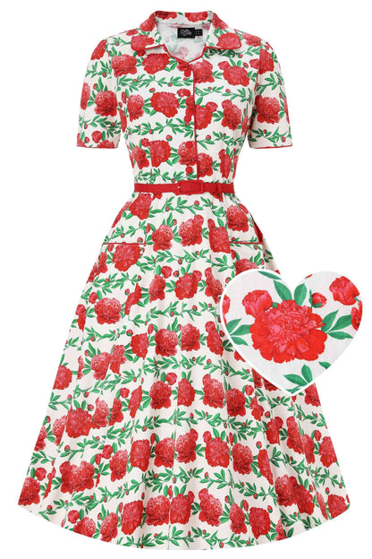 Mabel Vintage Rose Midi Shirt Dress