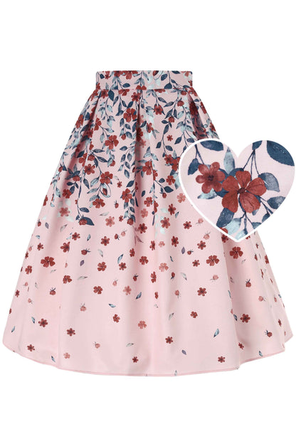 Aisley Falling Flower Box Pleated Skirt In Pink