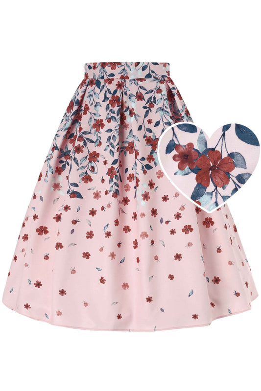 Aisley Falling Flower Box Pleated Skirt In Pink