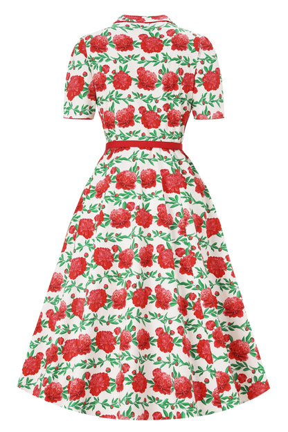 Mabel Vintage Rose Midi Shirt Dress
