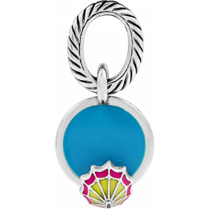 Brighton charm with turquoise enamel disc, pink and yellow seashell accent, and silver-plated rope bail on a white background