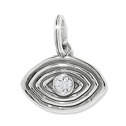 Brighton charm pendant with silver-plated evil eye design and central crystal accent on a white background