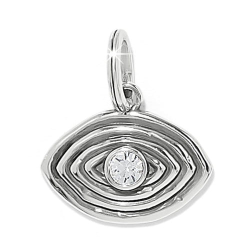 Brighton charm pendant with silver-plated evil eye design and central crystal accent on a white background