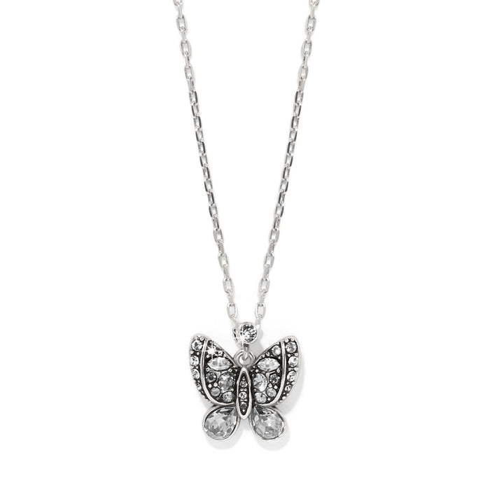 Brighton butterfly pendant necklace with crystals and silver-plated chain on a white background