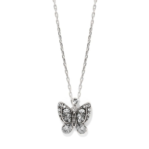 Brighton butterfly pendant necklace with crystals and silver-plated chain on a white background
