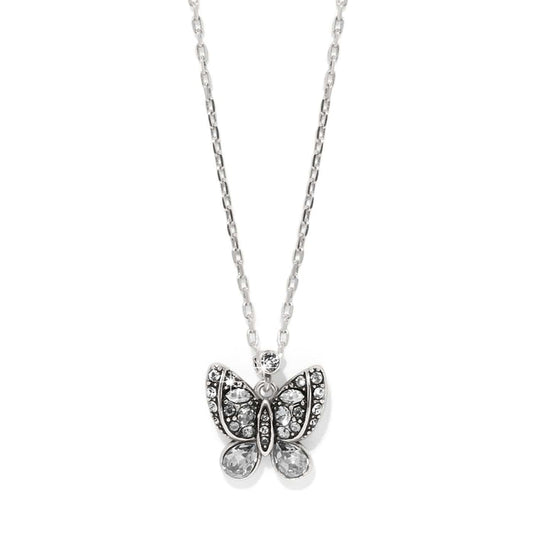 Brighton butterfly pendant necklace with crystals and silver-plated chain on a white background