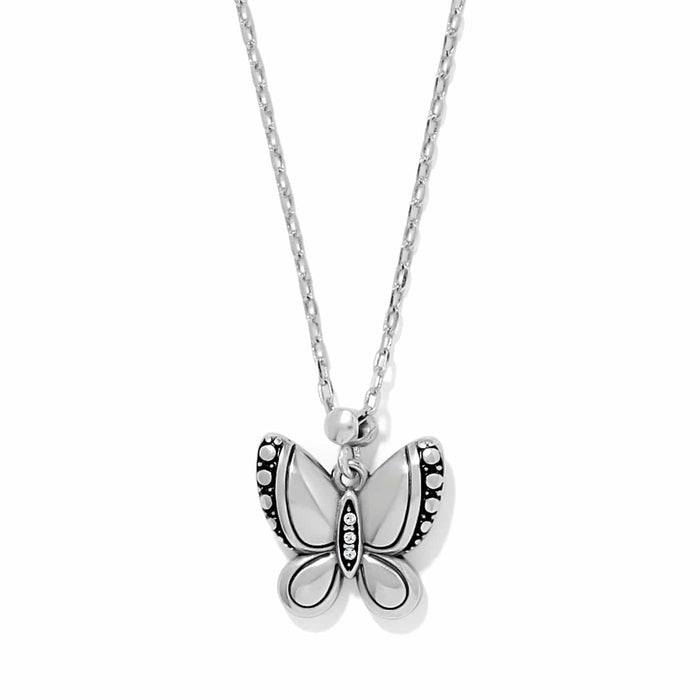 Brighton butterfly pendant necklace with silver-plated finish and crystal accents on the wings on a white background