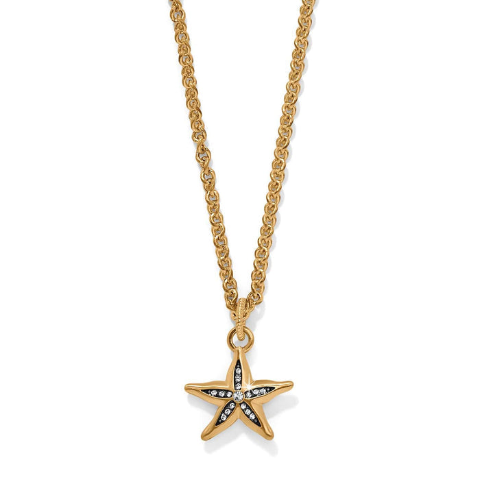 Brighton pendant necklace with two-tone gold starfish charm and crystal accents on a white background