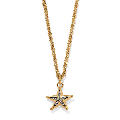 Brighton pendant necklace with two-tone gold starfish charm and crystal accents on a white background