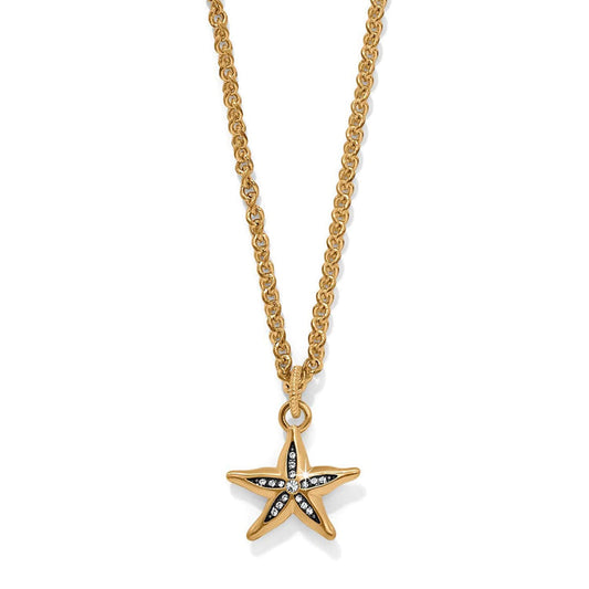 Brighton pendant necklace with two-tone gold starfish charm and crystal accents on a white background
