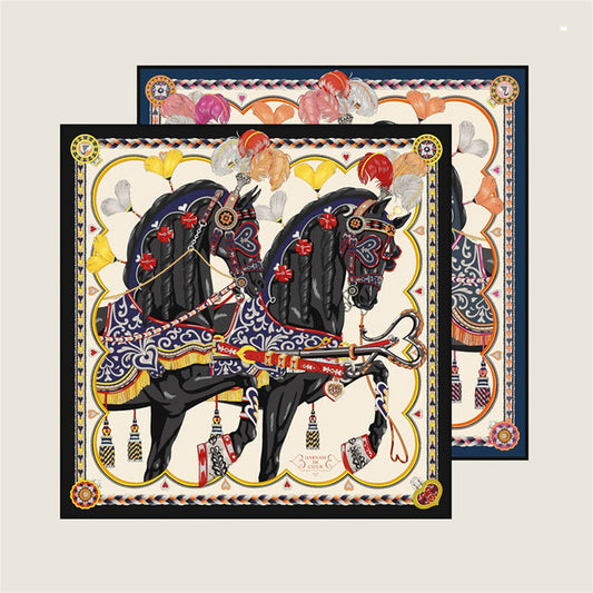 Two Horses Black Double Print Scarf / 90cm