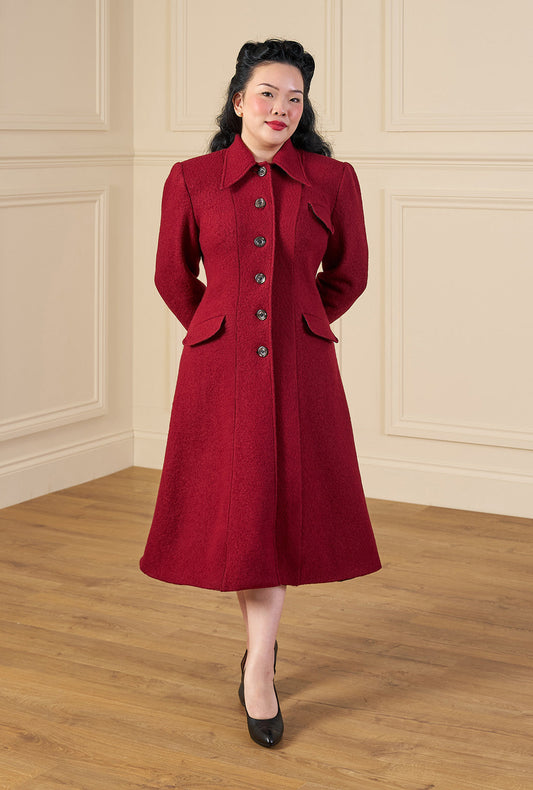 1930s/40s Princess Line Coat - Cranberry Red Wool