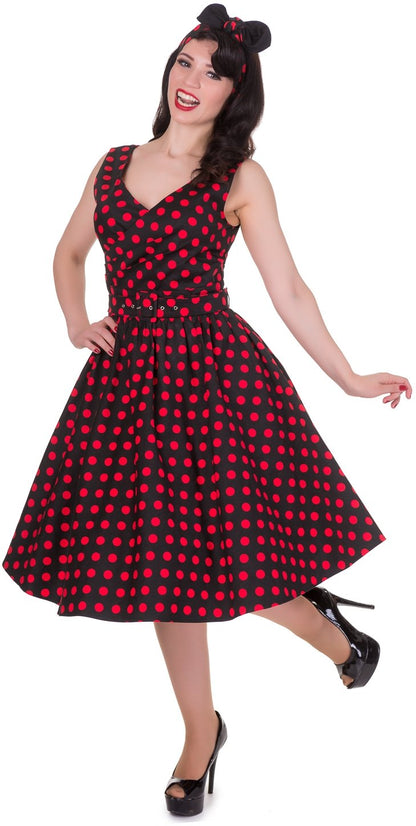 May V-neck 50s Style Spot Dress in Black-Red