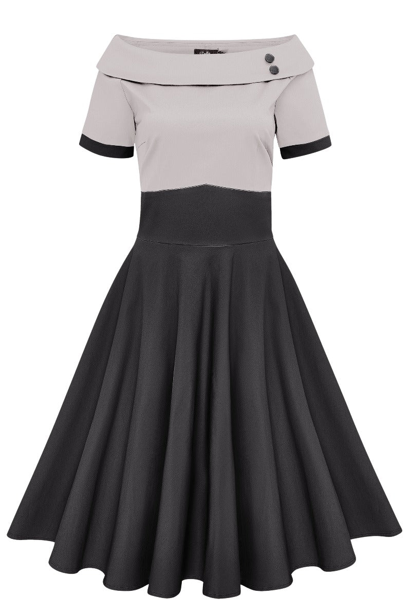 Darlene Retro Multi Tone Swing Dress in Grey-Black