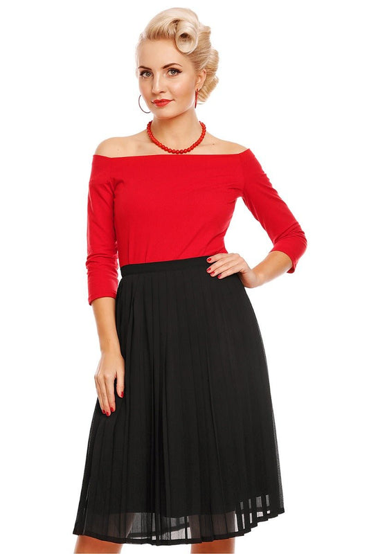 Gloria Off Shoulder Retro Plain Top in Red
