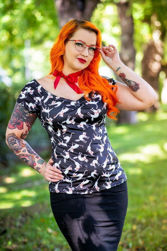 Lilian Retro Off Shoulder Black Cat Top