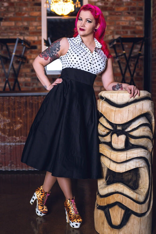Lisa Polka Dot Shirt Dress in White and Black