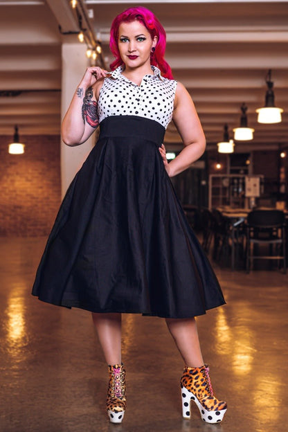 Lisa Polka Dot Shirt Dress in White and Black