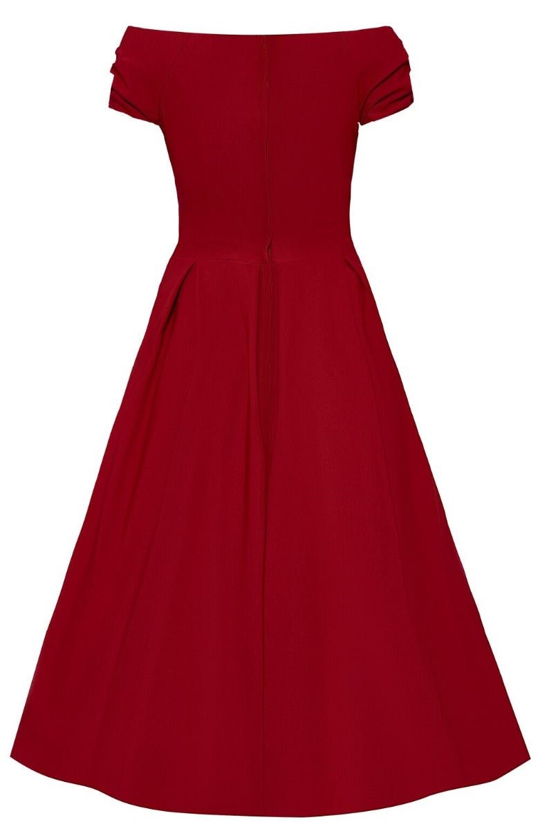 Lily Off the Shoulder 50s Style Evening Dress in Burgundy