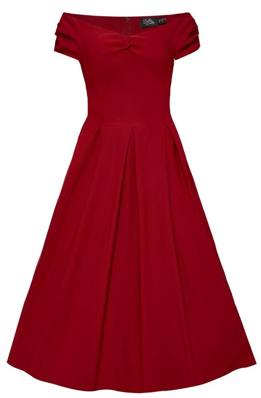 Lily Off the Shoulder 50s Style Evening Dress in Burgundy