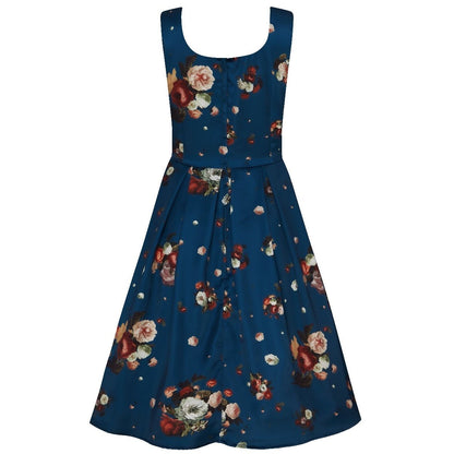 Gorgeous Amanda 50s Inspired Navy Blue Swing Dress with Red and White Flowers