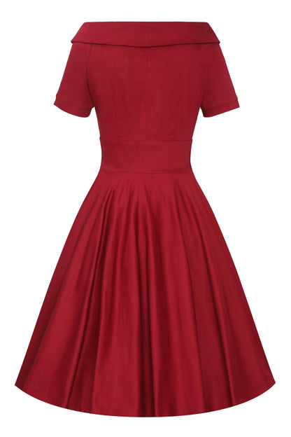 Darlene Burgundy Roll Collar Circle Dress