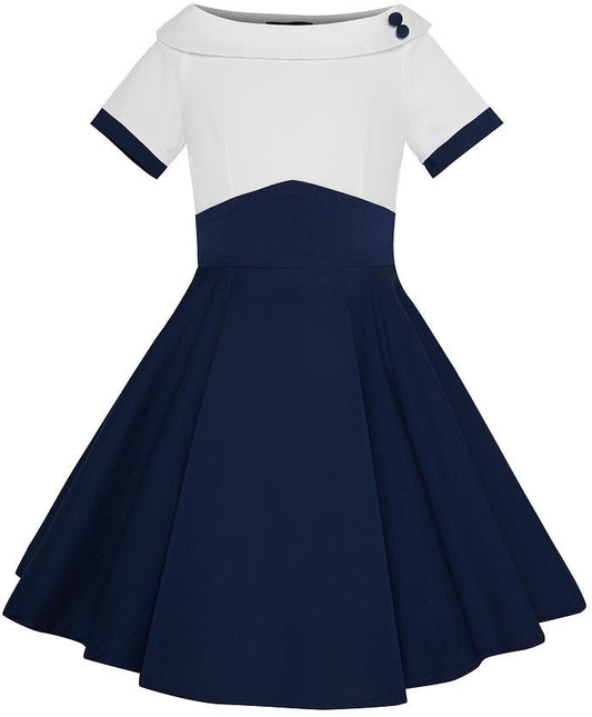 Children Darlene Nautical Swing Dress White-Navy