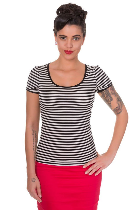 Gina Vintage Rockabilly Stripe Top in Black