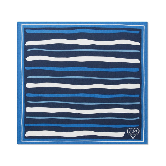 Brighton scarf with navy, blue, and white wavy horizontal stripes and blue border on a white background