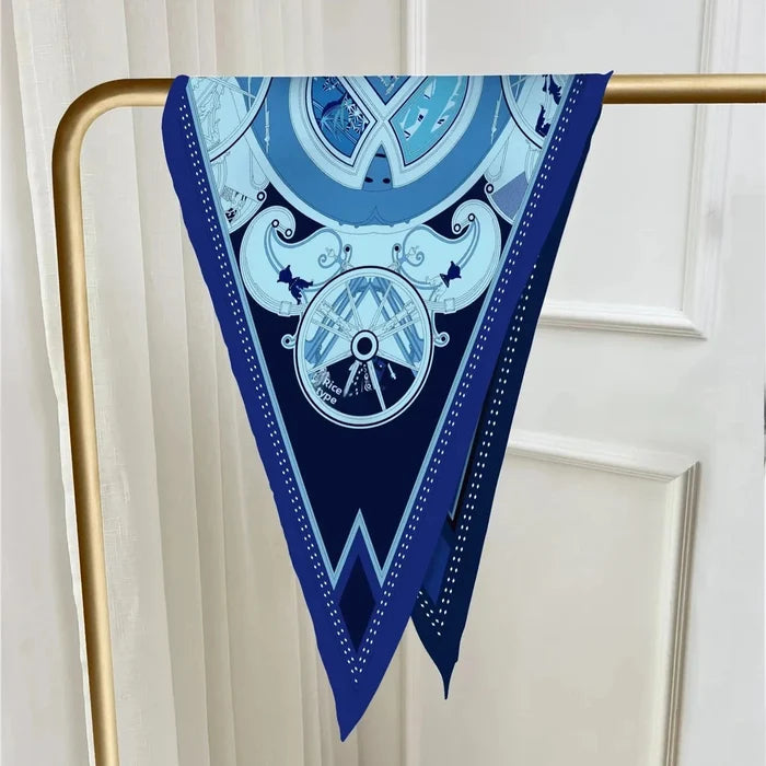 Wheel Blue Silk Diamond Scarf