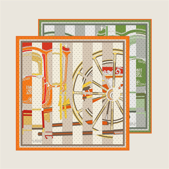 Wheel Stripes Orange & Green Double Print Scarf / 90cm