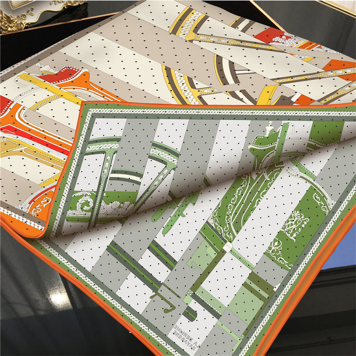 Wheel Stripes Orange & Green Double Print Scarf / 90cm