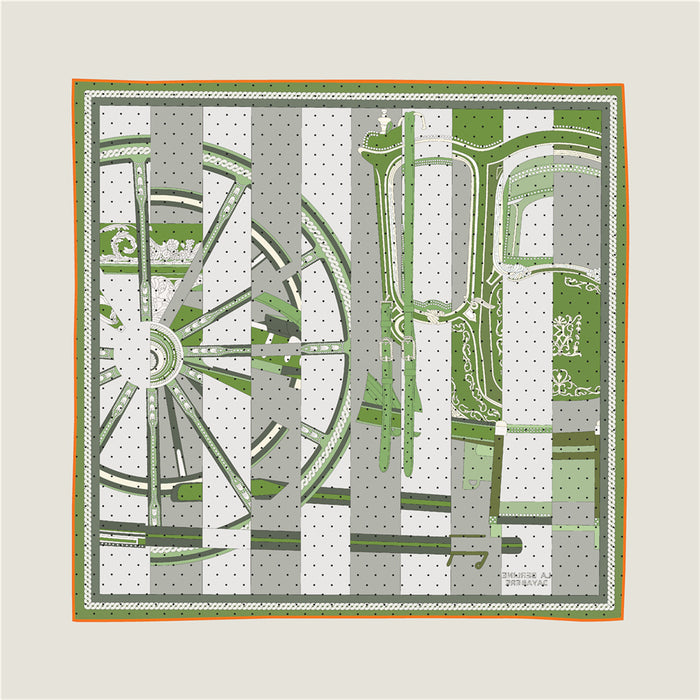 Wheel Stripes Orange & Green Double Print Scarf / 90cm
