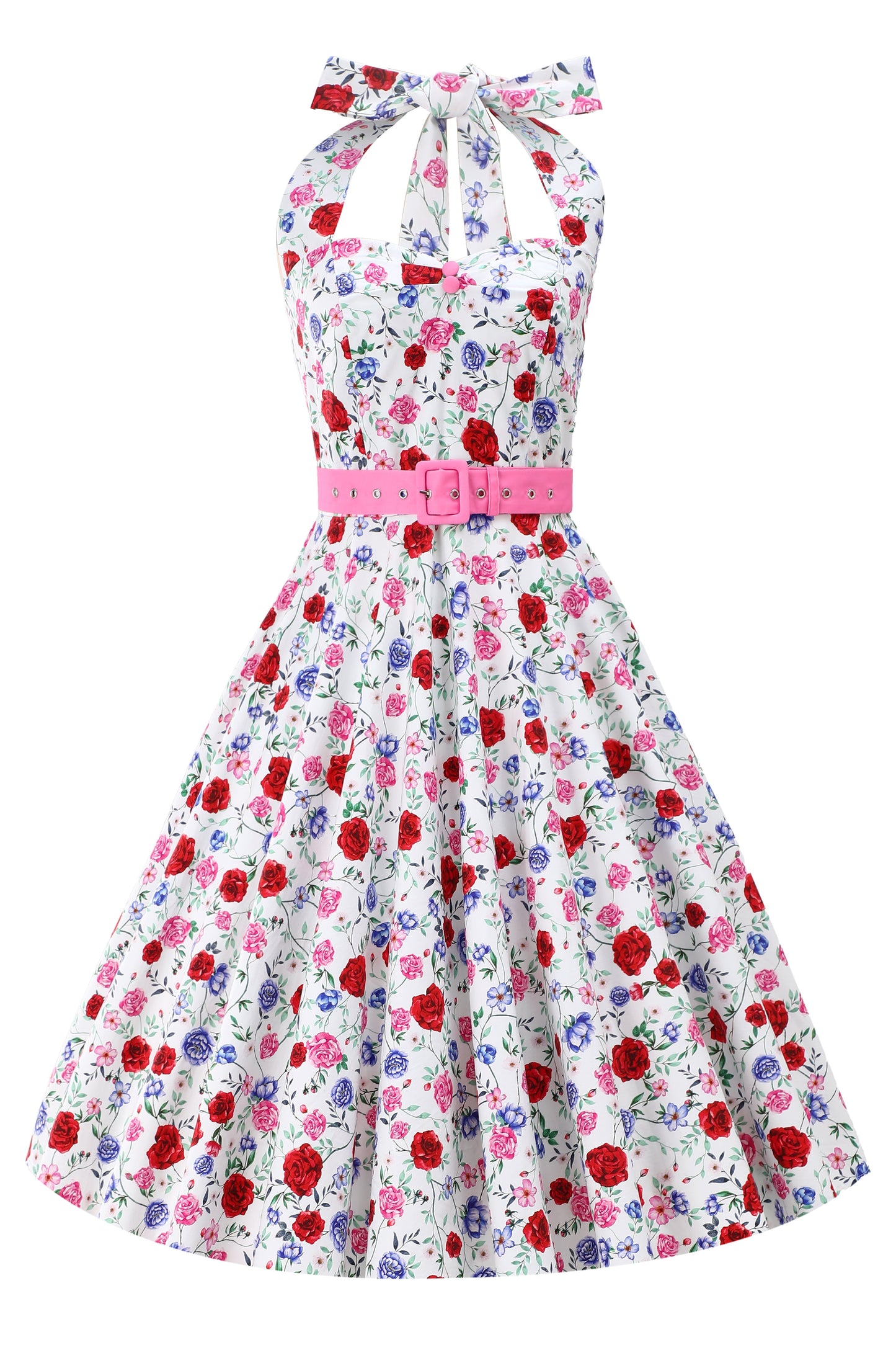 Daisy White Rose Halter Dress