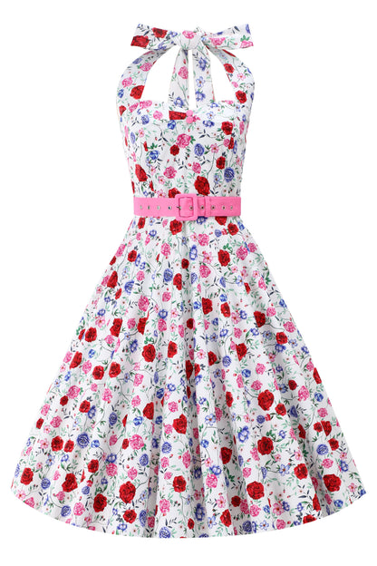 Daisy White Rose Halter Dress