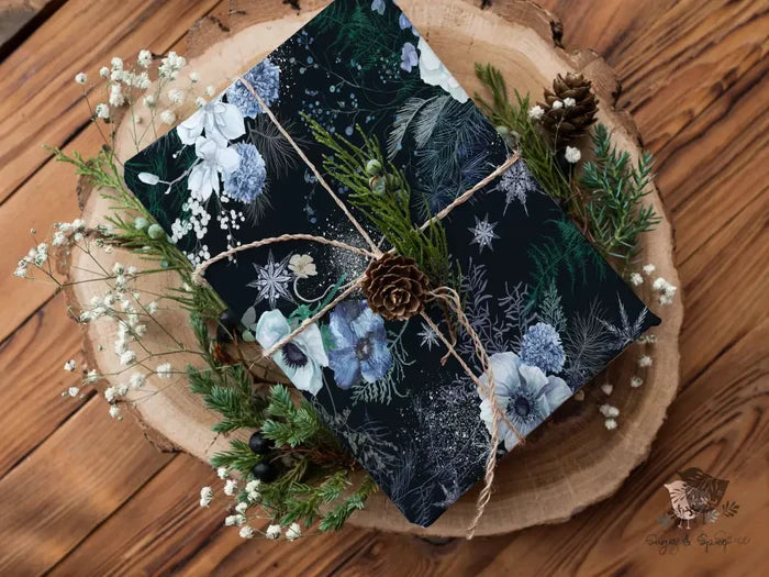 Winter Floral Snowflake Wrapping Paper - Premium Craft Supplies & Tools > Party & Gifting > Packaging & Wrapping from Sugar and Spice Invitations - Just $26.10! Shop now at Sugar and Spice Paper