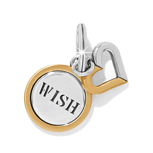 Brighton two-tone charm with engraved Wish disc and silver-tone heart accent on a white background