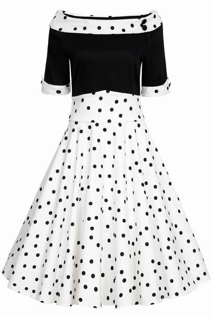 Deborah Black White Polka Dot Swing Dress